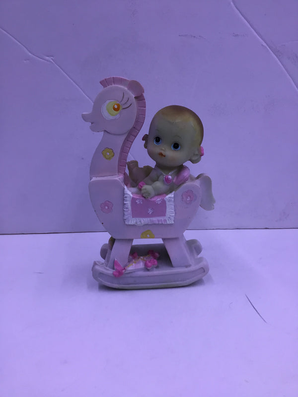 Pink Baby Girl Rocking Horse Figurine