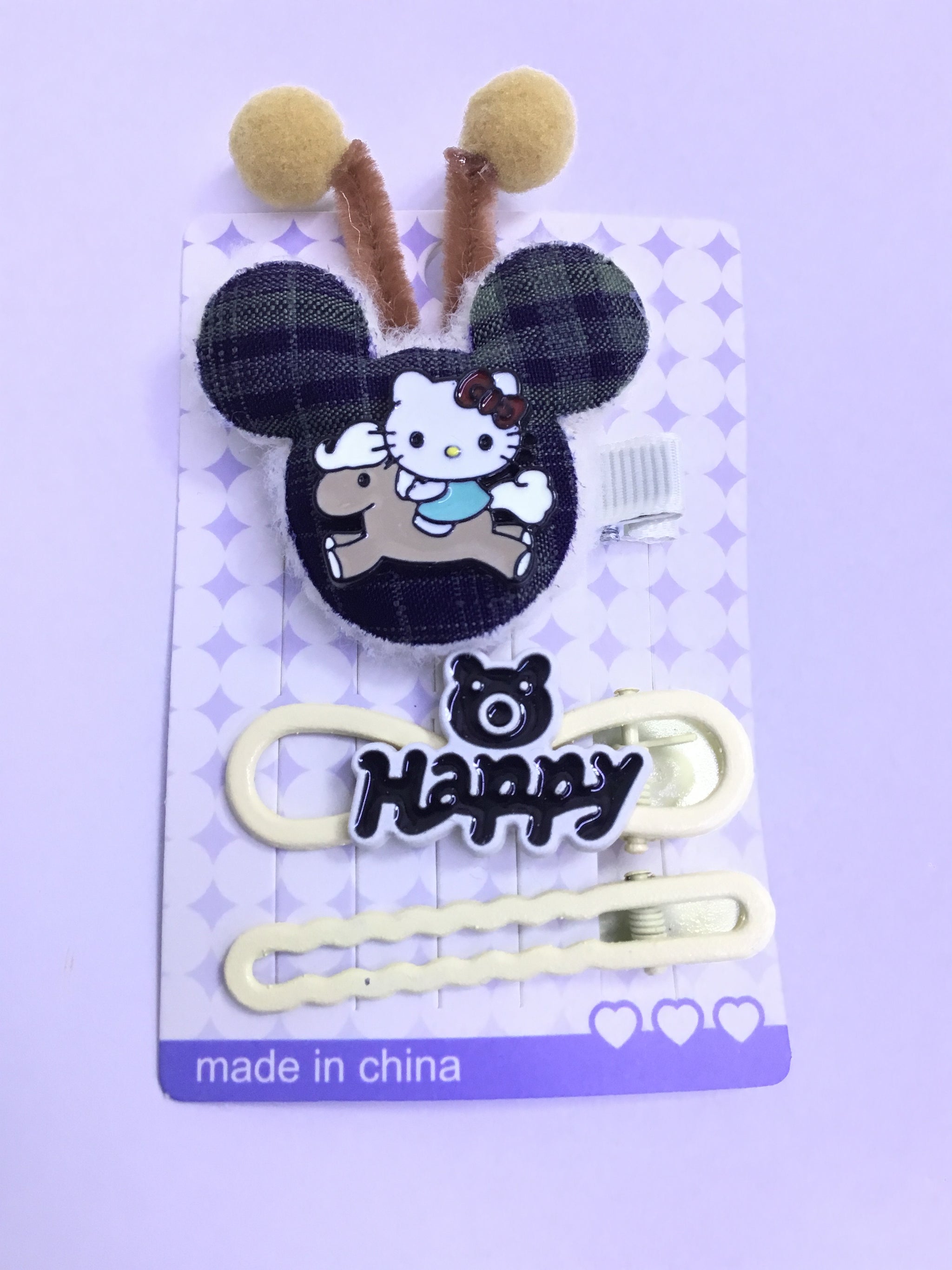 Navy Blue Checked cartoon Hair Clip Set (3pcs)| Premium Quality | Best Sell Online