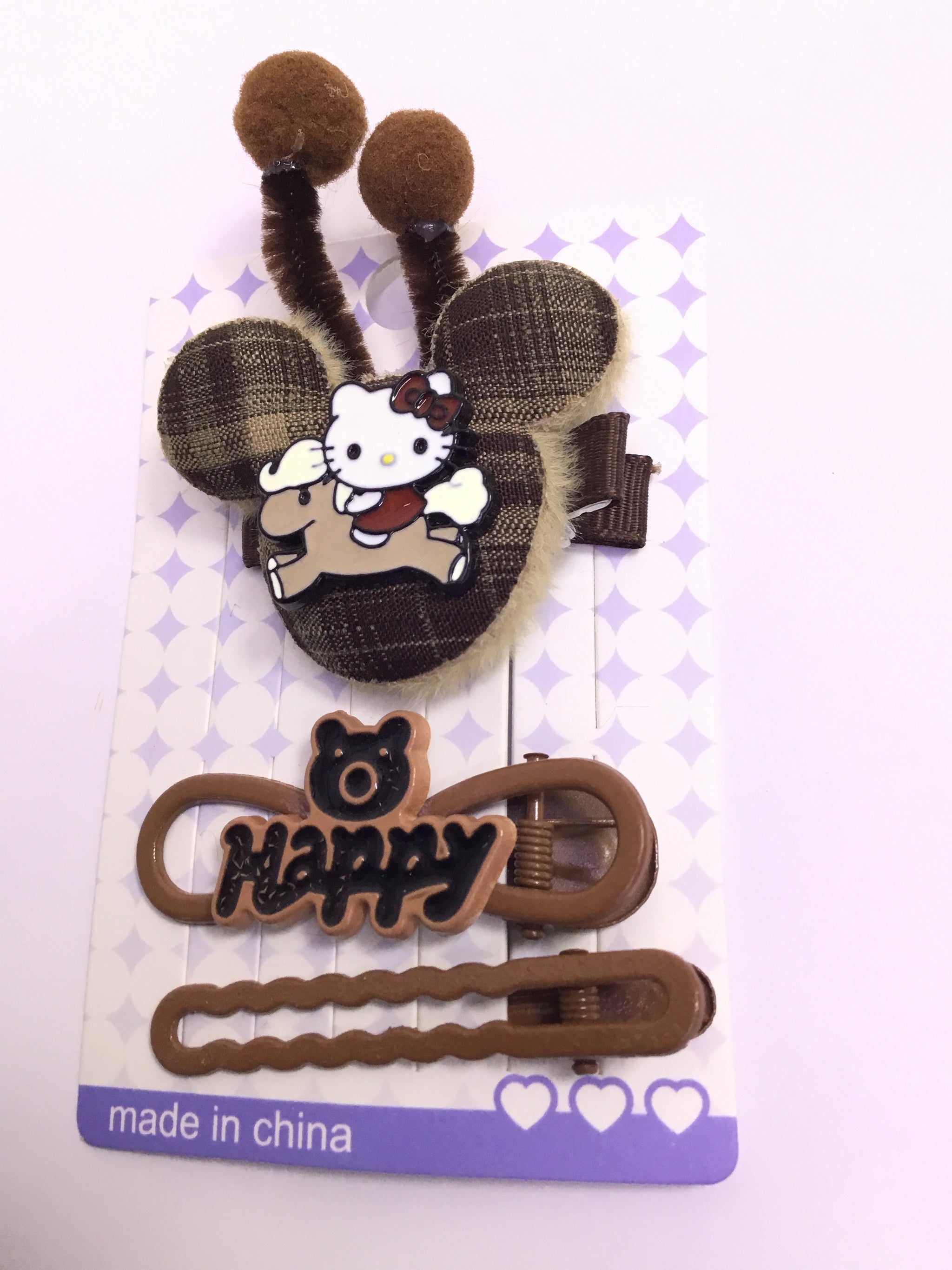 Brown Checked cartoon Hair Clip Set (3pcs)| Premium Quality | Best Sell Online