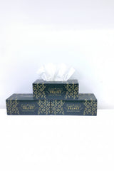 Three dark green boxes with gold text on a white background