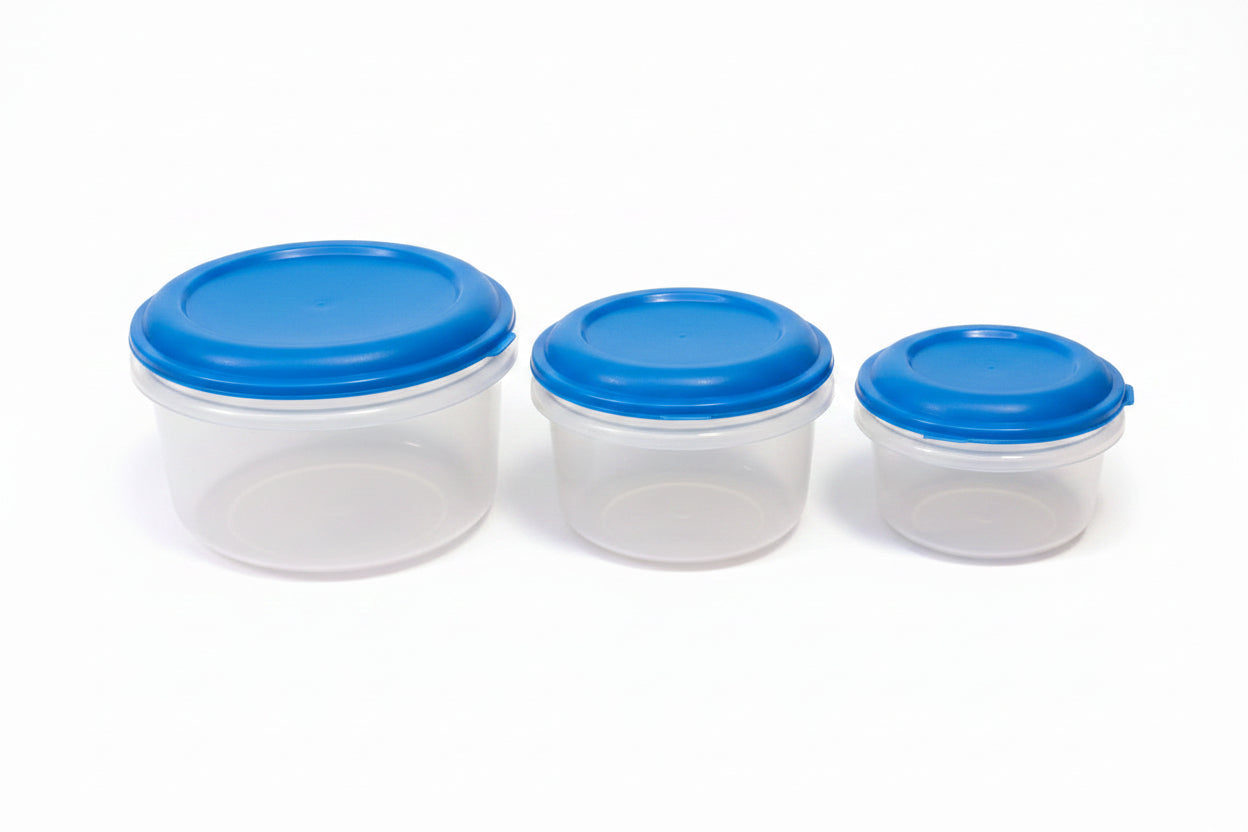 Tight N Fresh Round Container Set- Blue Cover (3pcs) - 625ml, 1Ltr, 1.5Ltr | Premium Quality - Best Sell Online