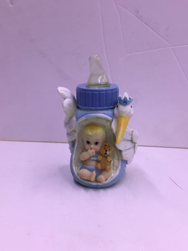 Baby Bottle Decorative Figurine with Stork & Teddy Bear