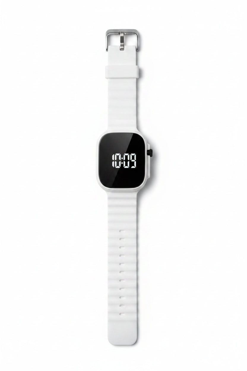 White Silicone Rubber Digital Smart Watch 0X5 - Durable & Comfortable