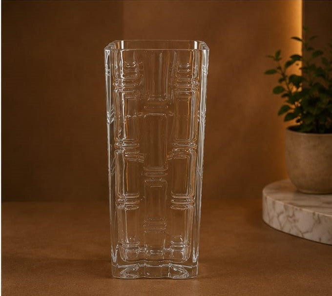 Embossed Rectangular Glass Flower Vase 40cm×13cm Premium Quality | Best Sell Online