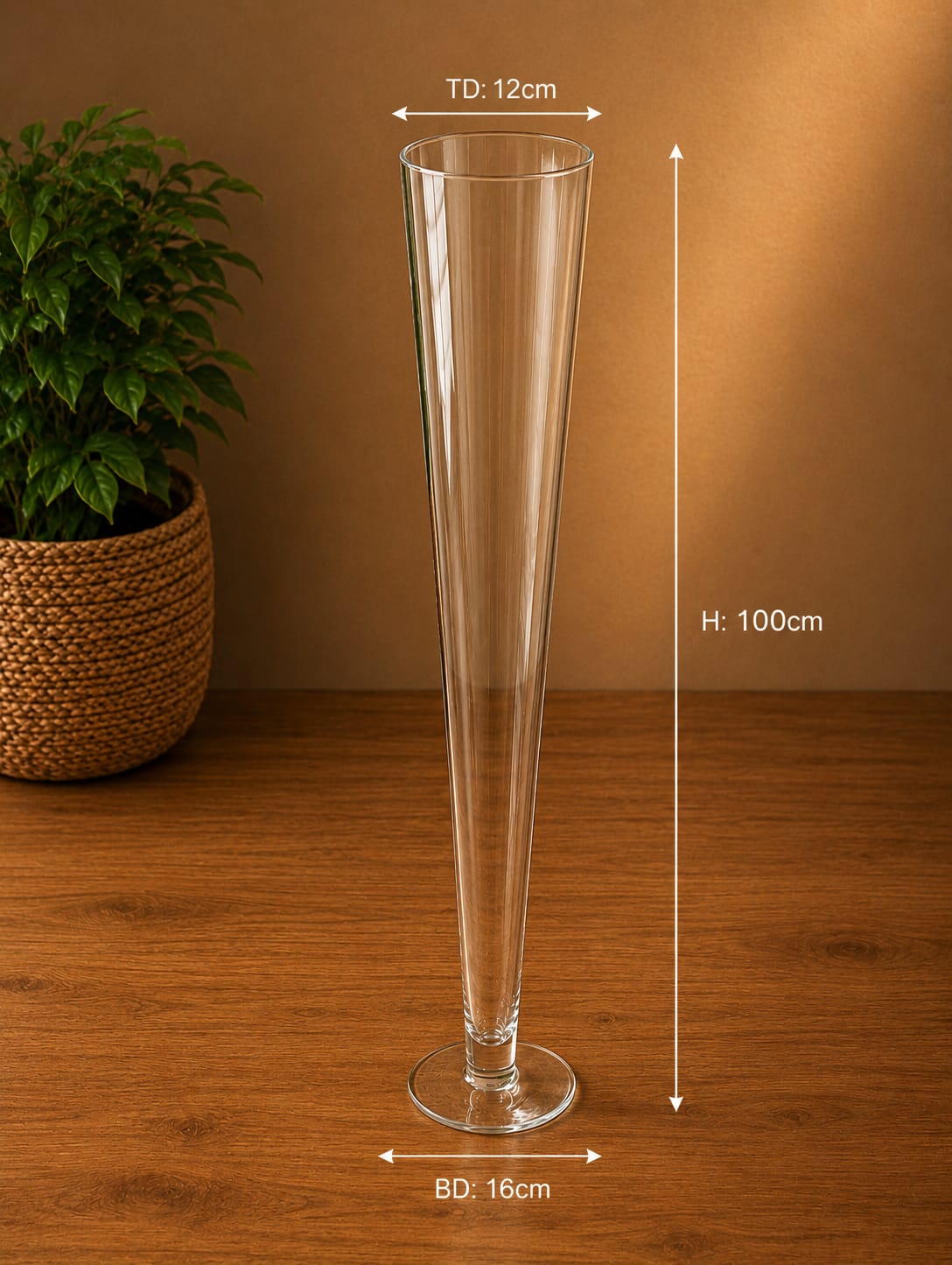 Tower Trumpet Glass Vase -L-4 | 12cm×100cm×16cm