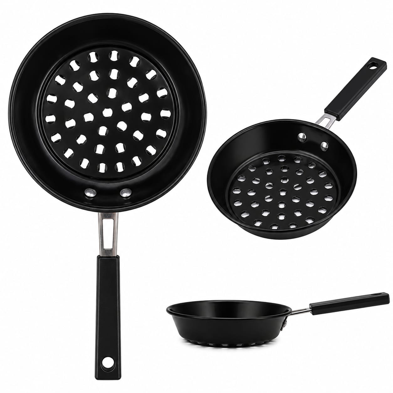 Perforated Oil Straining Pan with Handle - TX - 090