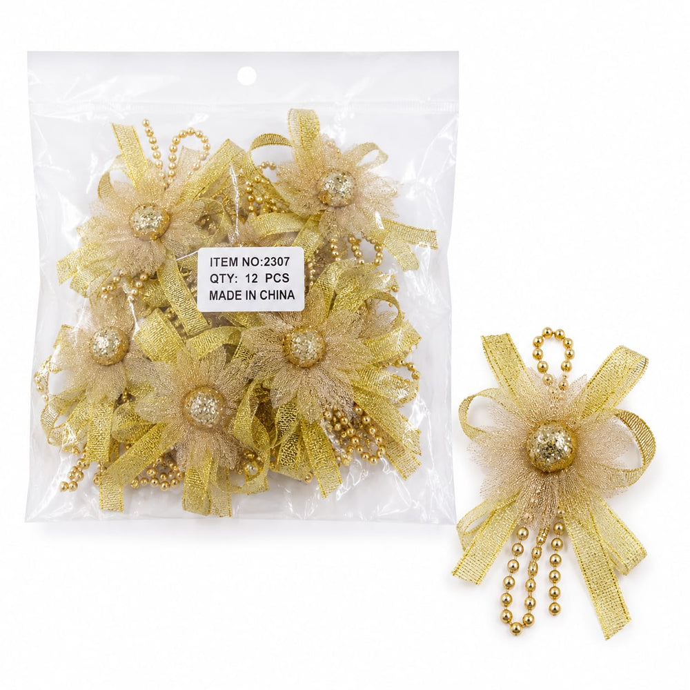Gold Pearl Ribbon Bow Ornament - RTX3