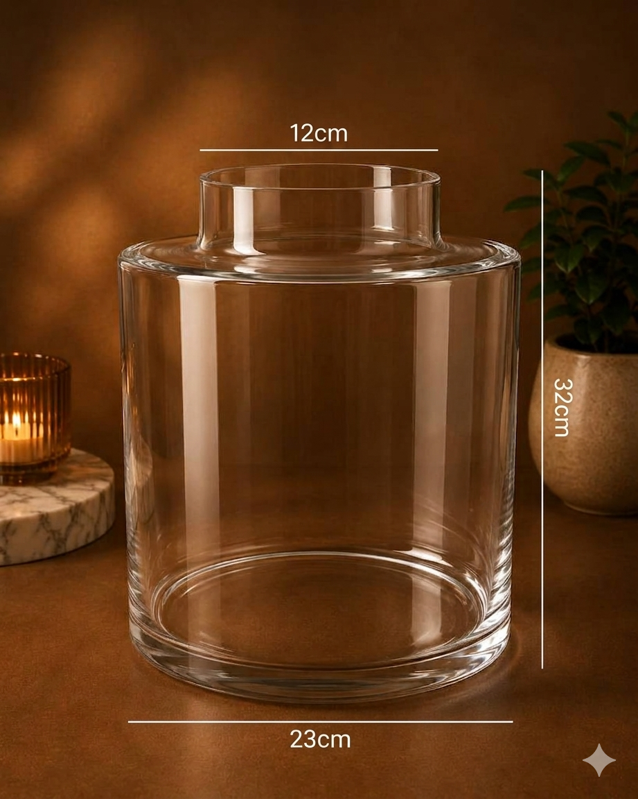 Shouldered Cylinder Glass Flower Vase 32cm×23cm×12cm | Premium Quality | Best Sell Online