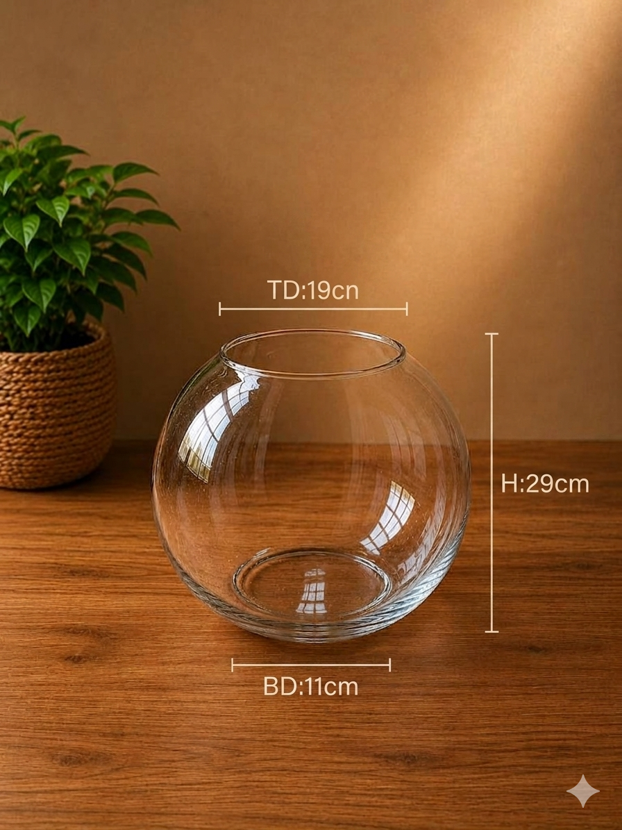 Globe Glass Flower Vase 19×29cm×11cm (medium) |Premium Quality | Best Sell Online