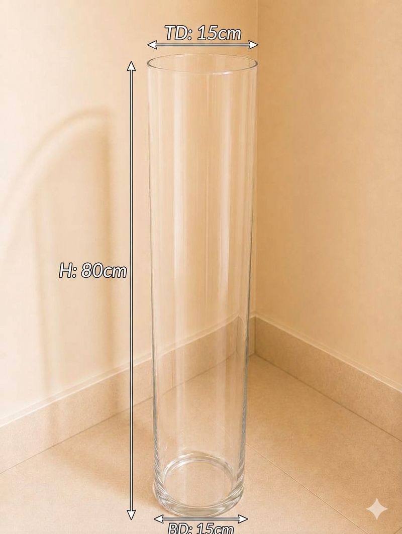 Cylindrical Glass Flower Vase-L7 | 15cm×80cm×15cm
