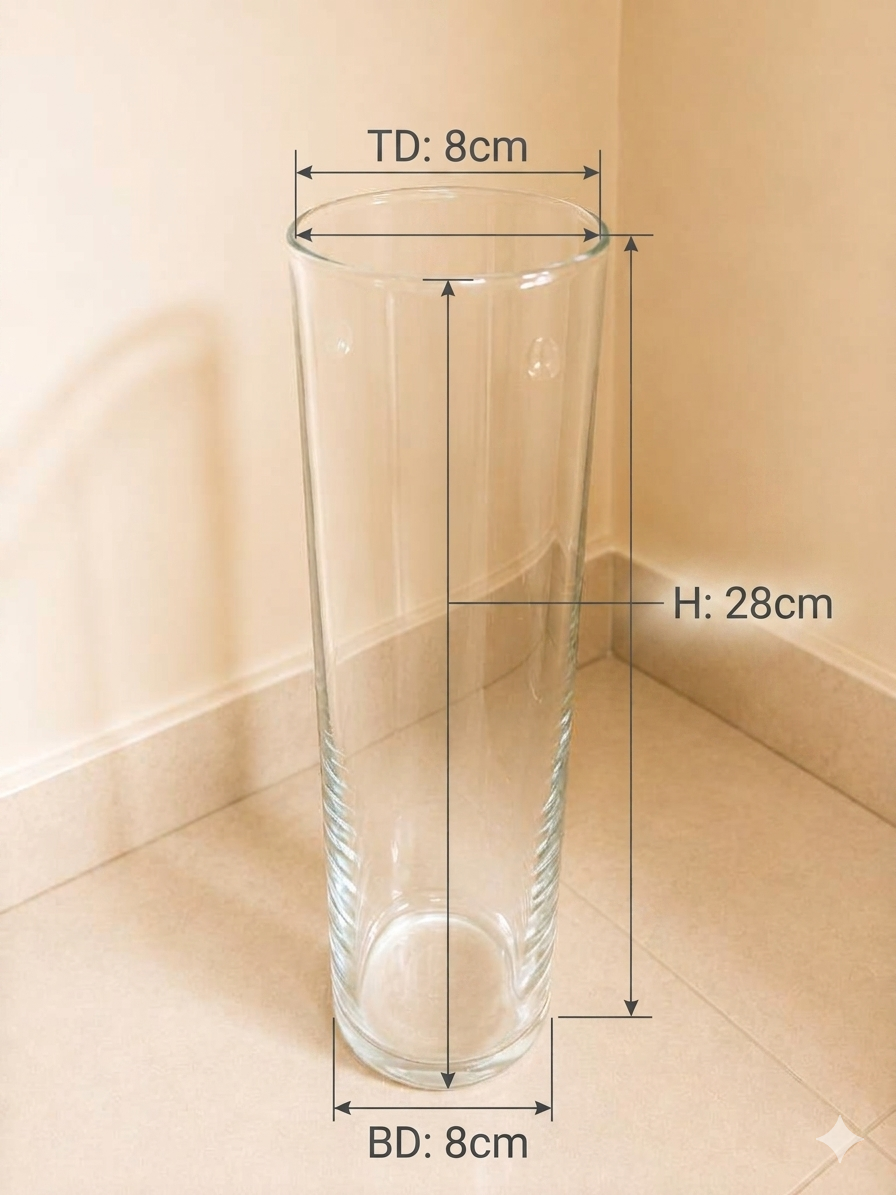 Clear Cylinder Glass Vase -01 | 8cm×28cm×8cm (small)
