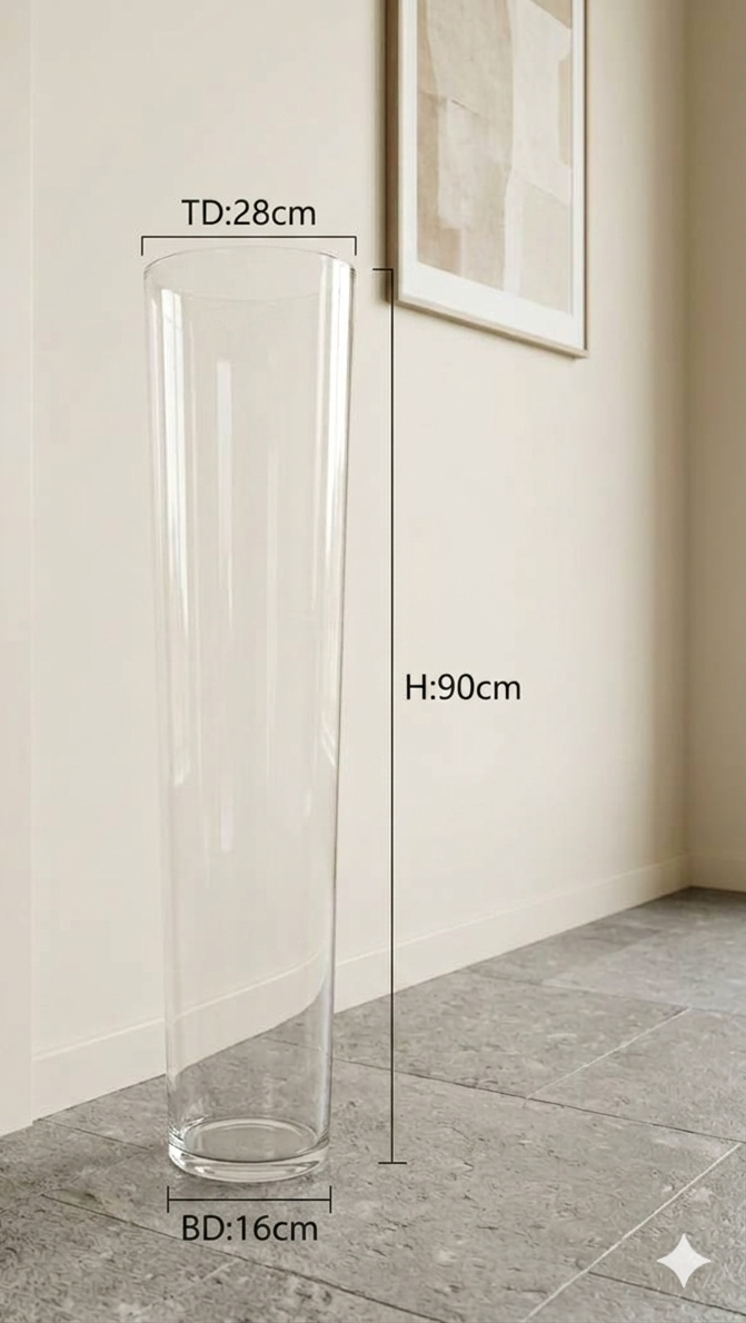 Clear Cylinder Glass Vase -XL | 28cm×90cm×16cm