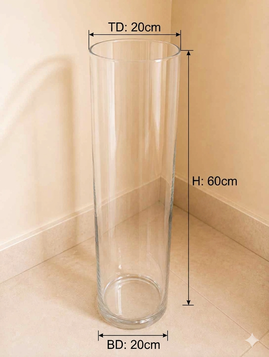 Cylindrical Glass Flower Vase-L6 | 20cm×60cm×20cm