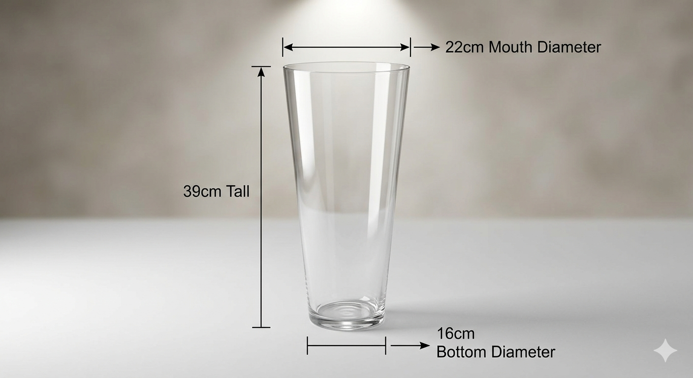 Conical Glass Flower Vase 39cm×22cm×16 | Premium Quality | Best Sell Online