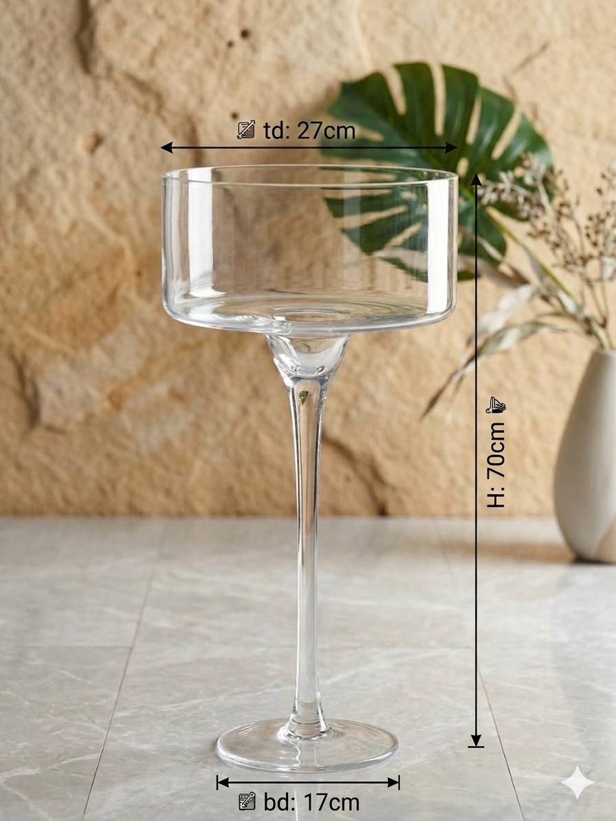 Stemmed Cylinder Pedestal Glass Vase 27cm×70cm×17cm | Premium Quality | Best Sell Online