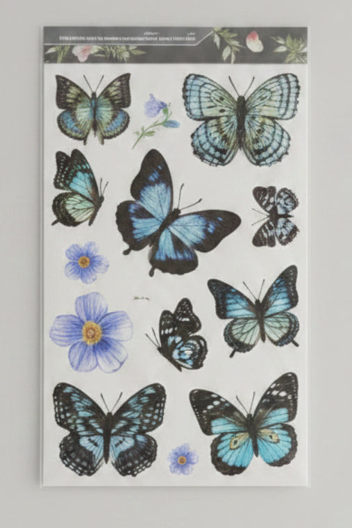 Sheet of butterfly and flower temporary tattoos in packaging.